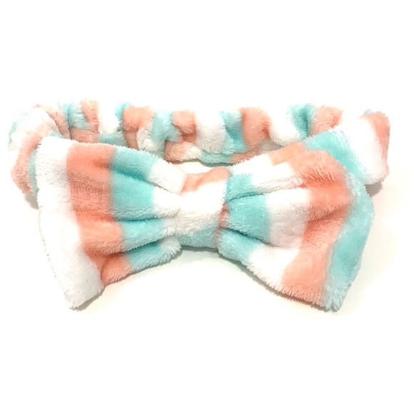 Spa Headband Striped Coral Mint Makeup Hair Band - Picture 1 of 2